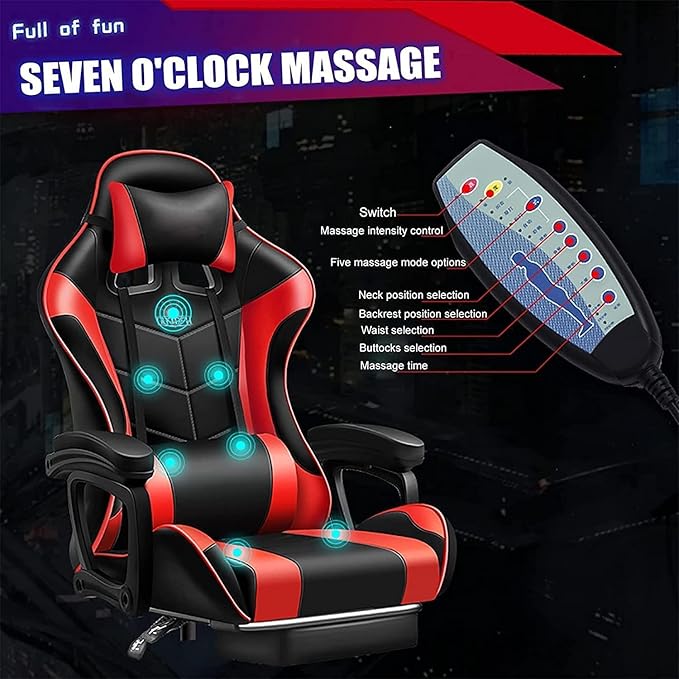 Ergonomic Massage Gaming Chair Office Chair with Lumbar Support and Footrest Video Gaming Chair with RGB Lights and Speakers Adjustable Linkage Armrests and Backrest PC Chair.Pink