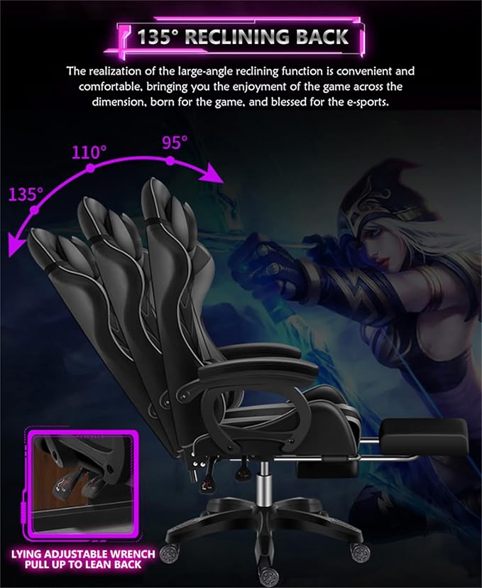 Gaming Chair with Bluetooth-Compatible Speakers and RGB LED LightsGamer Chair with Comfortable Cushion Lumbar Support Linkage ArmrestsErgonomic Massage Computer Chair for Gamer Kids Stu