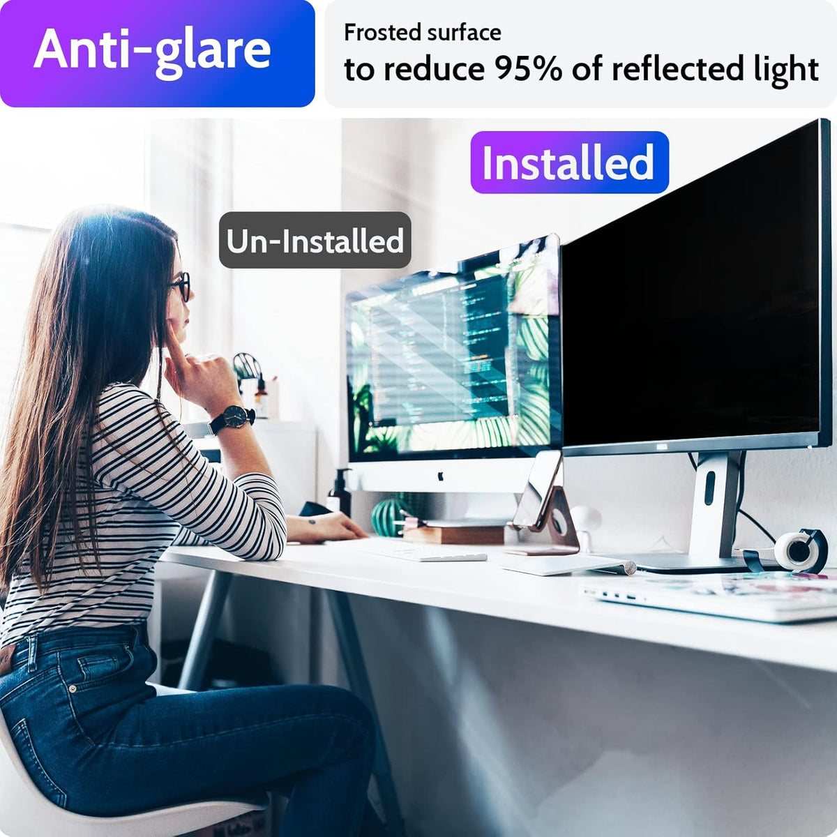 Computer Privacy Screen 21.5 Inch for 16:9 Widescreen Monitor, Removable 21.5inch Anti Blue Light Anti Glare Monitor Privacy Filter Shield (18 3/4" x 10 9/16")