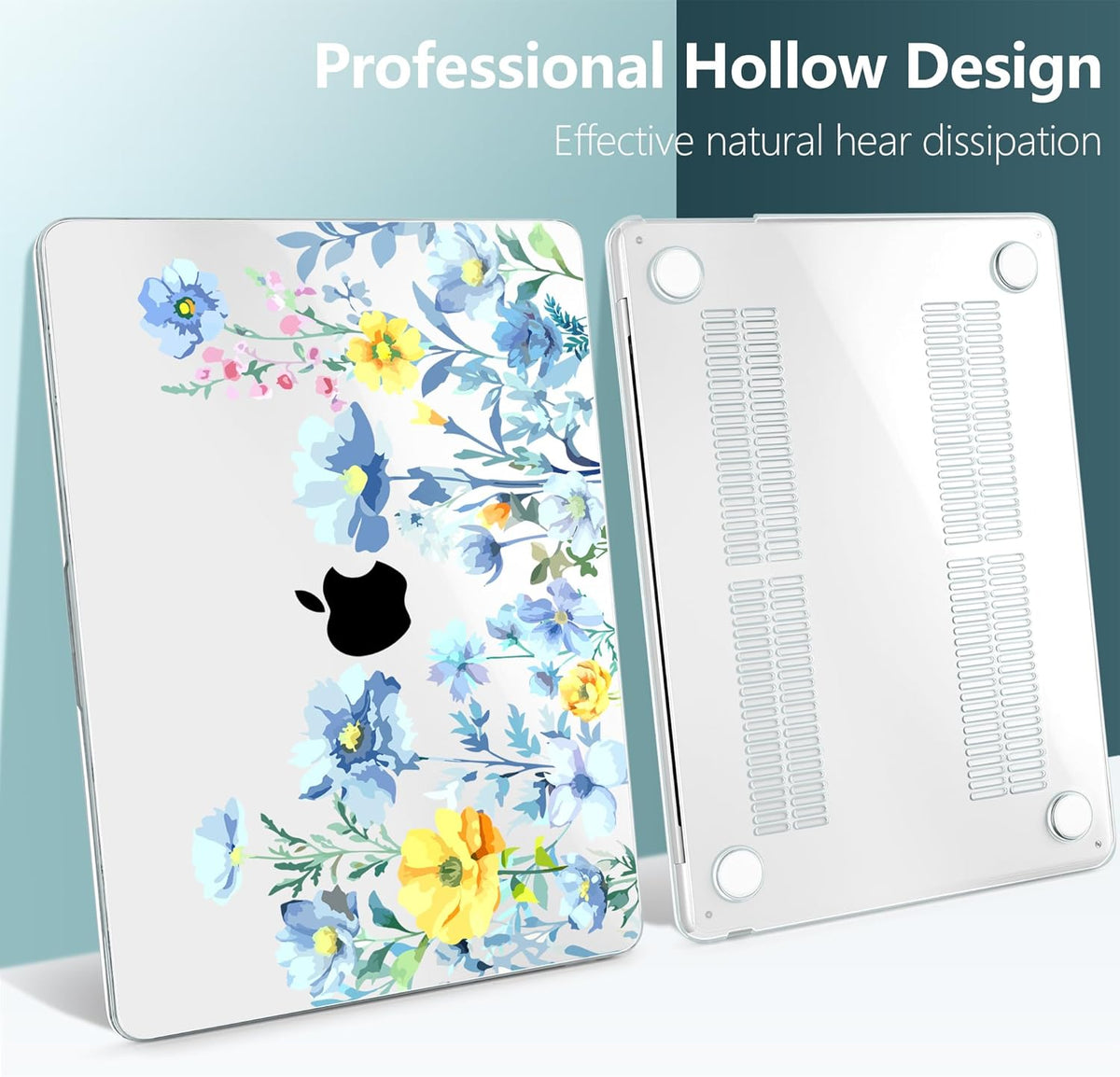 TWOLSKOO Compatible with M4 MacBook Air 15 inch Case 2025-2023 Released Model M4 A3241 M3 A3114 M2 A2941, Plastic Hard Shell & Screen Protector & Keyboard Cover & Type C Adapter, Blue Flowers