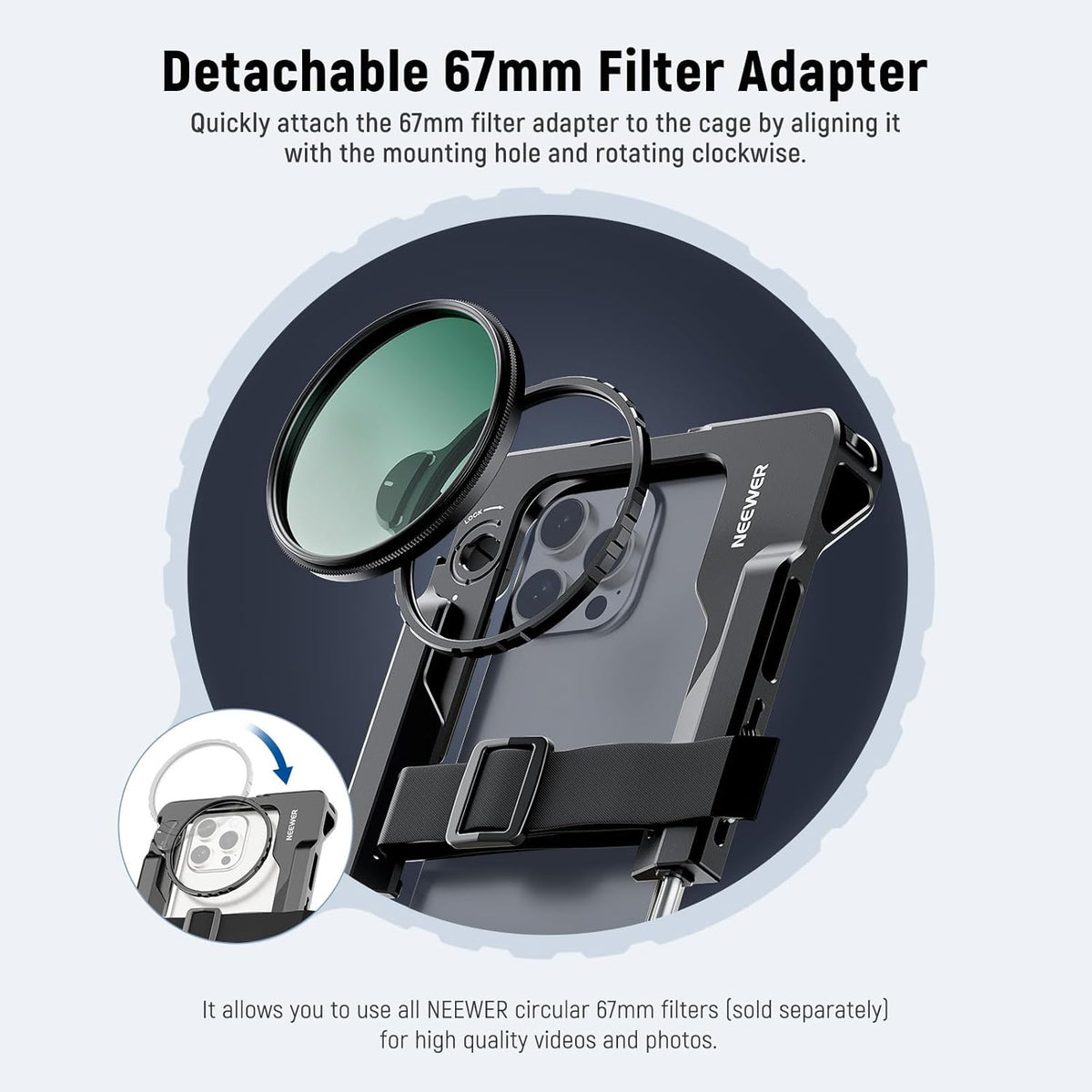 NEEWER Universal Smartphone Video Rig with Handles 67mm Filter Adapter Anti Drop Cold Shoe Compatible with DJI Mic iPhone Samsung Galaxy Android, Phone Cage Stabilizer for Video Recording, PA017