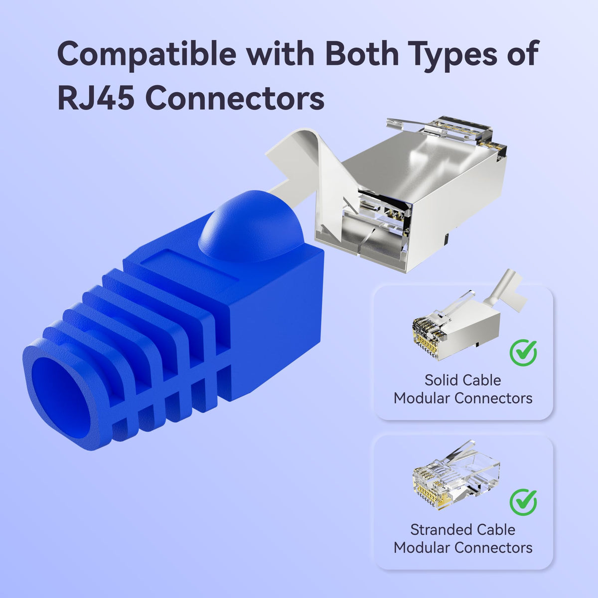 CableGeeker 100-Pack Cat6 / Cat5e RJ45 Strain Relief Boots, RJ45 Boot, Cat 6 Boot, Cat6 Ethernet Boots, Suitable for 6.5mm(0.26in) Ethernet Cables (Round-Press Blue)