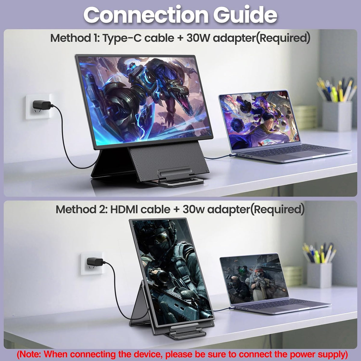 2K 180Hz Portable Monitor,23.8" 2560x1440 QHD 120% SRGB IPS FreeSync Gaming Moniter USB-C HDMI Large Work Home Office Second Monitor VESA Mountable, Adjustable Tilt & Height for Laptop, PS4,Xbox