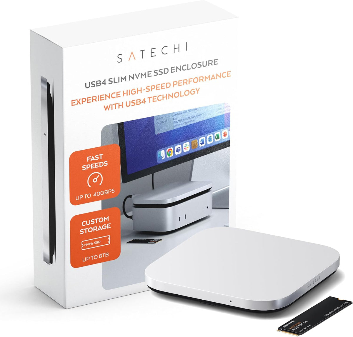 Satechi USB4 NVMe SSD Enclosure for Mac mini M4, M.2 NVMe SSD Enclosure with up to 40Gbps, up to 8TB, for Sizes 2280/2260/2242/2230mm – Compatible with Thunderbolt 5/4, USB4 (SSD Not Included)