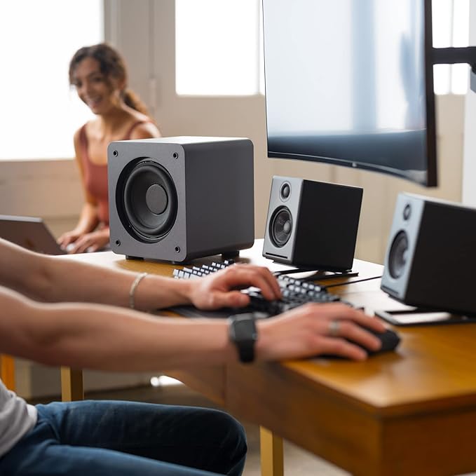 Audioengine A2 Red Computer Speakers with 210W S6 Subwoofer and DS1M Stands