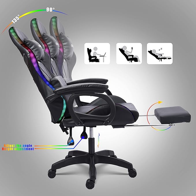 Gaming Chair with Massage and Footrest Ergonomic Computer Chair Video Gaming Chair with Speakers and LED Lighting High Back Racing Chair with Headrest and Lumbar Pillow.Red