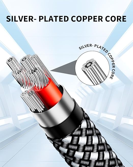 RIKSOIN 3.5mm Aux Cable, Silver-Plated Wire Core Male to Male Cord for Headphones Car Home Stereos Speaker Compatible with iPhone iPad iPod Echo -16.4FT/5M