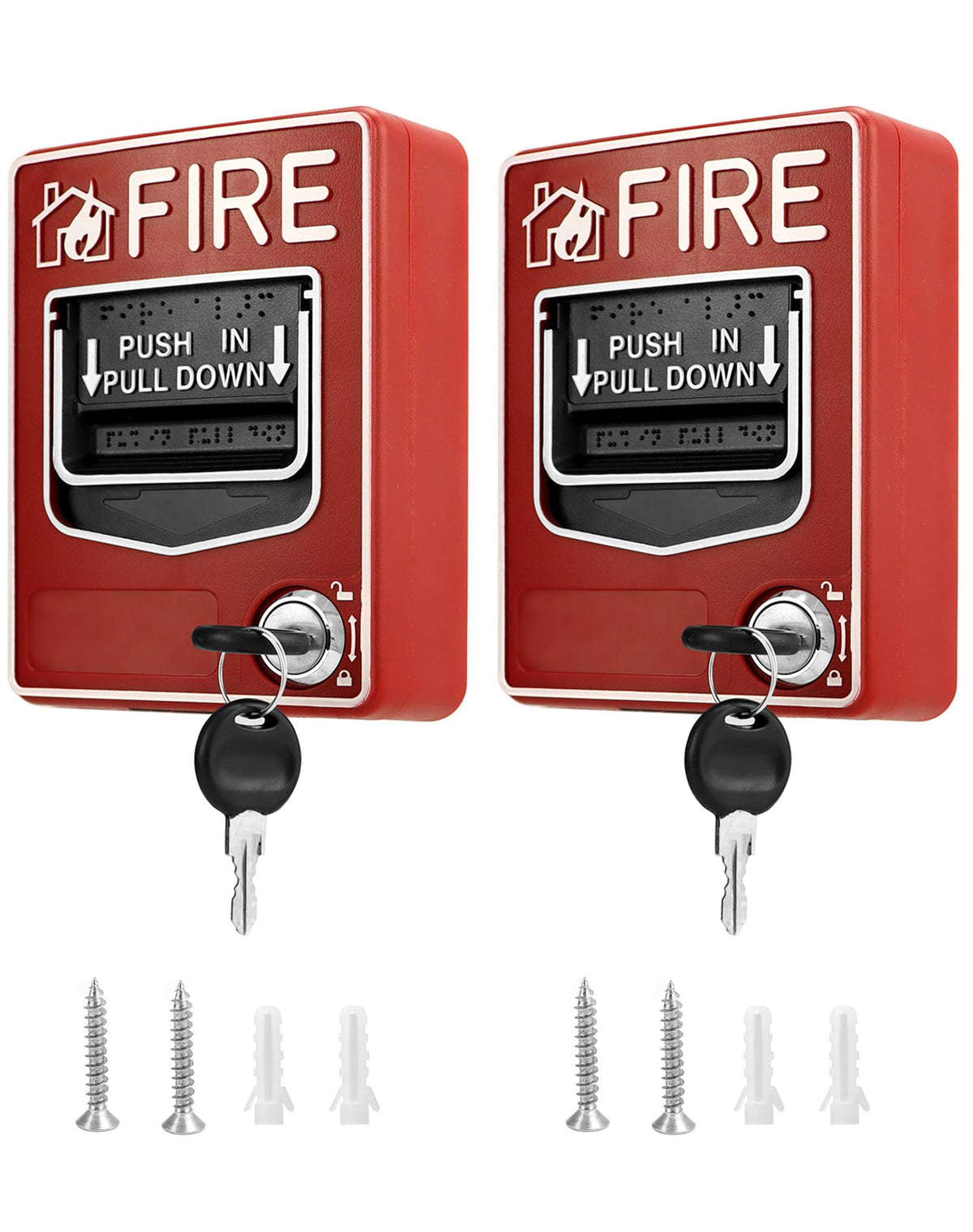 QWORK Dual Action Fire Alarm Call Point 9-28VDC - 2Pack Wired Manual Pull Station with Key Reset for Labs, Warehouses & Workshops
