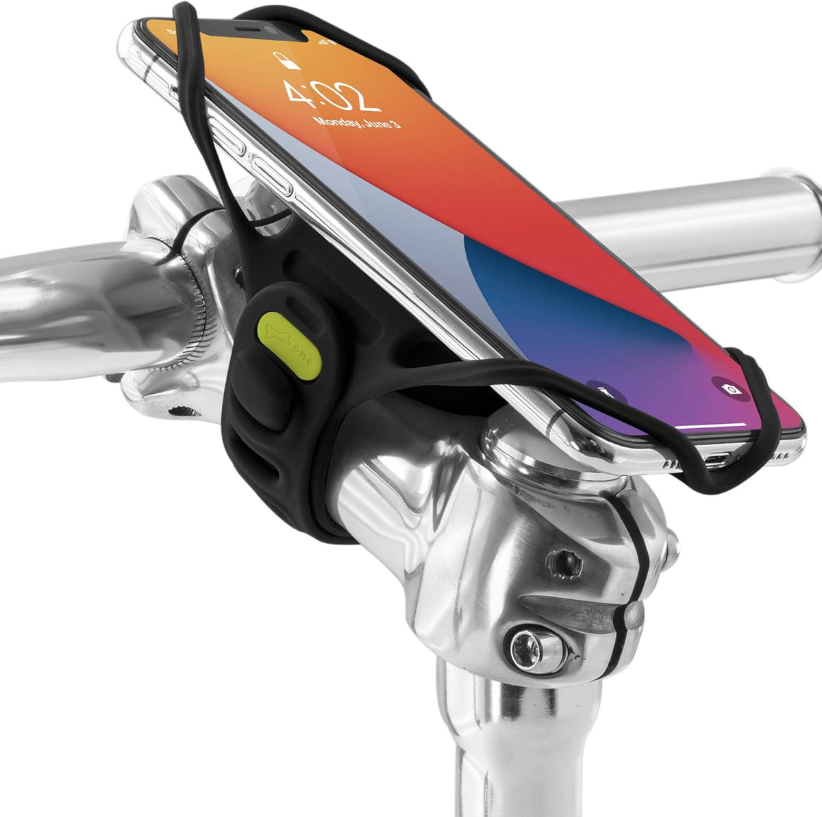 BONE】 Bike Tie Pro 4 Bike Phone Mount Bicycle Phone Holder for Stem Mounting 4.7"-7.2" Cell Phones, Ultra Light Phone Mount for Bike Motorcycle, Designed for Road Bicycle Accessories - Black