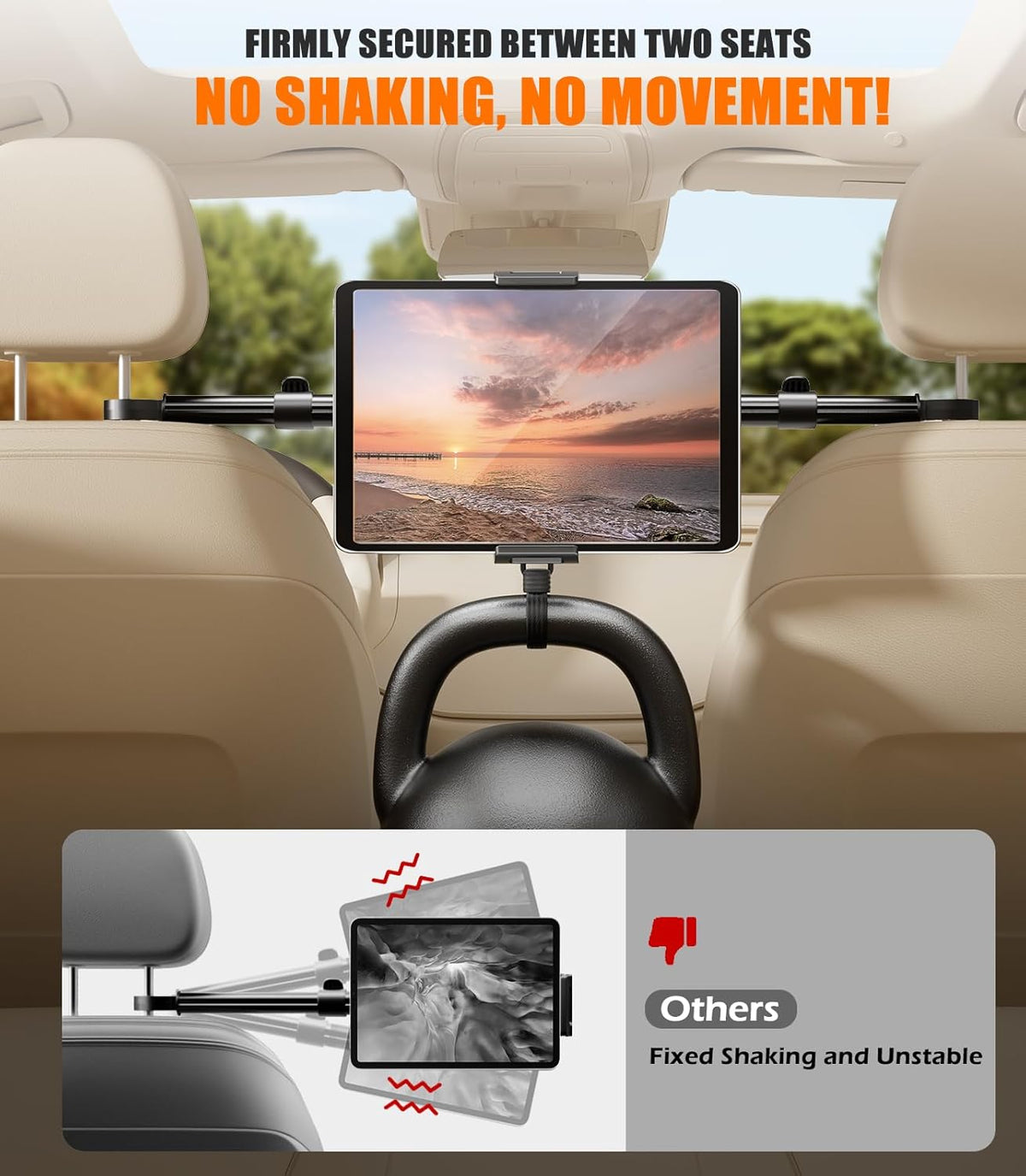 Aaeiirey Stability][360 4.516.5" Car Headrest Tablet Holder [Dual-Clamp Adjustable] Back Seat iPad Mount for Kids Road