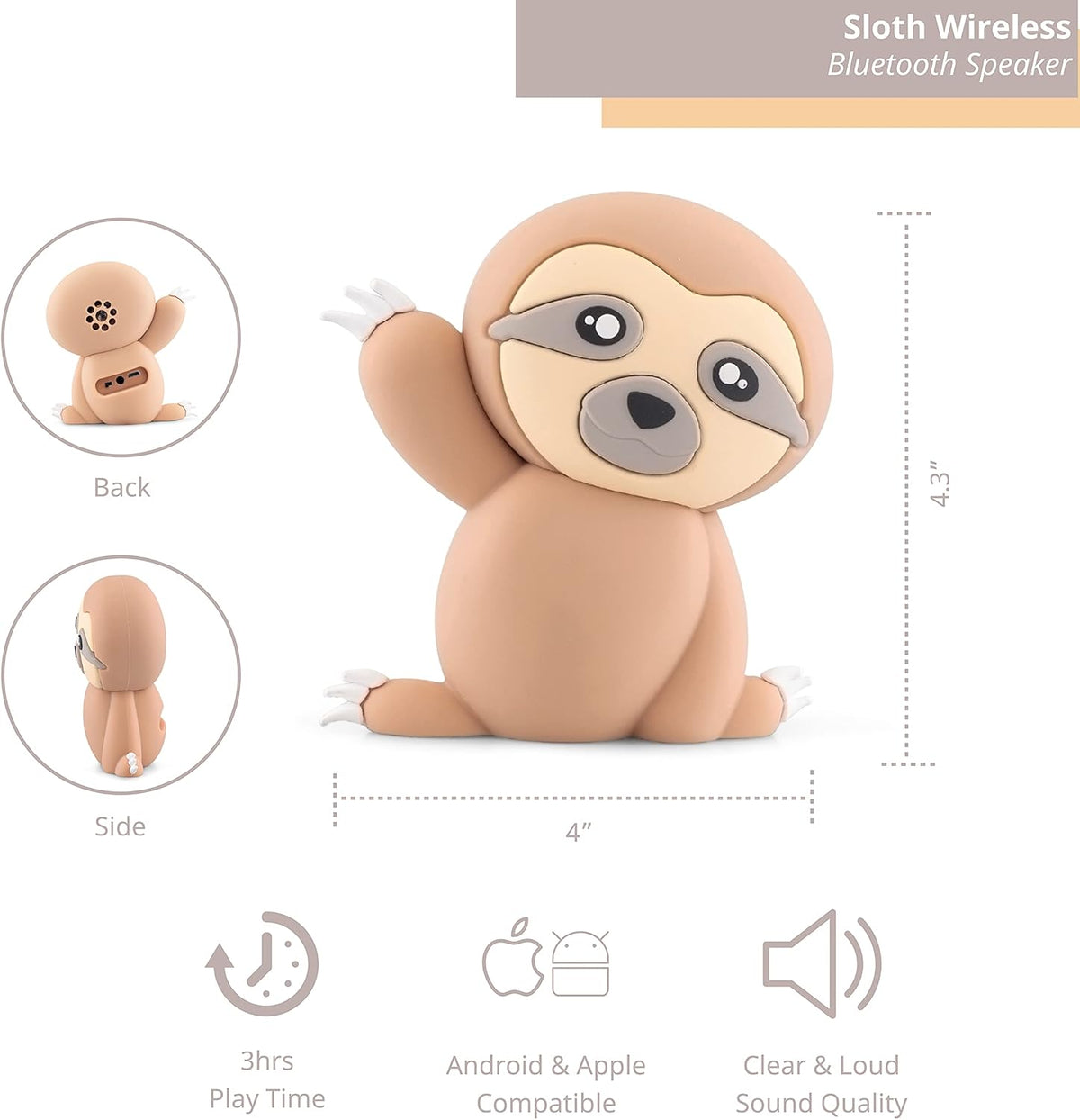 Sloth Bluetooth Wireless Speaker - Bluetooth Speaker for Kids - Portable Bluetooth Speaker in Many Fun Designs - Compatible with iPhone and Android Devices