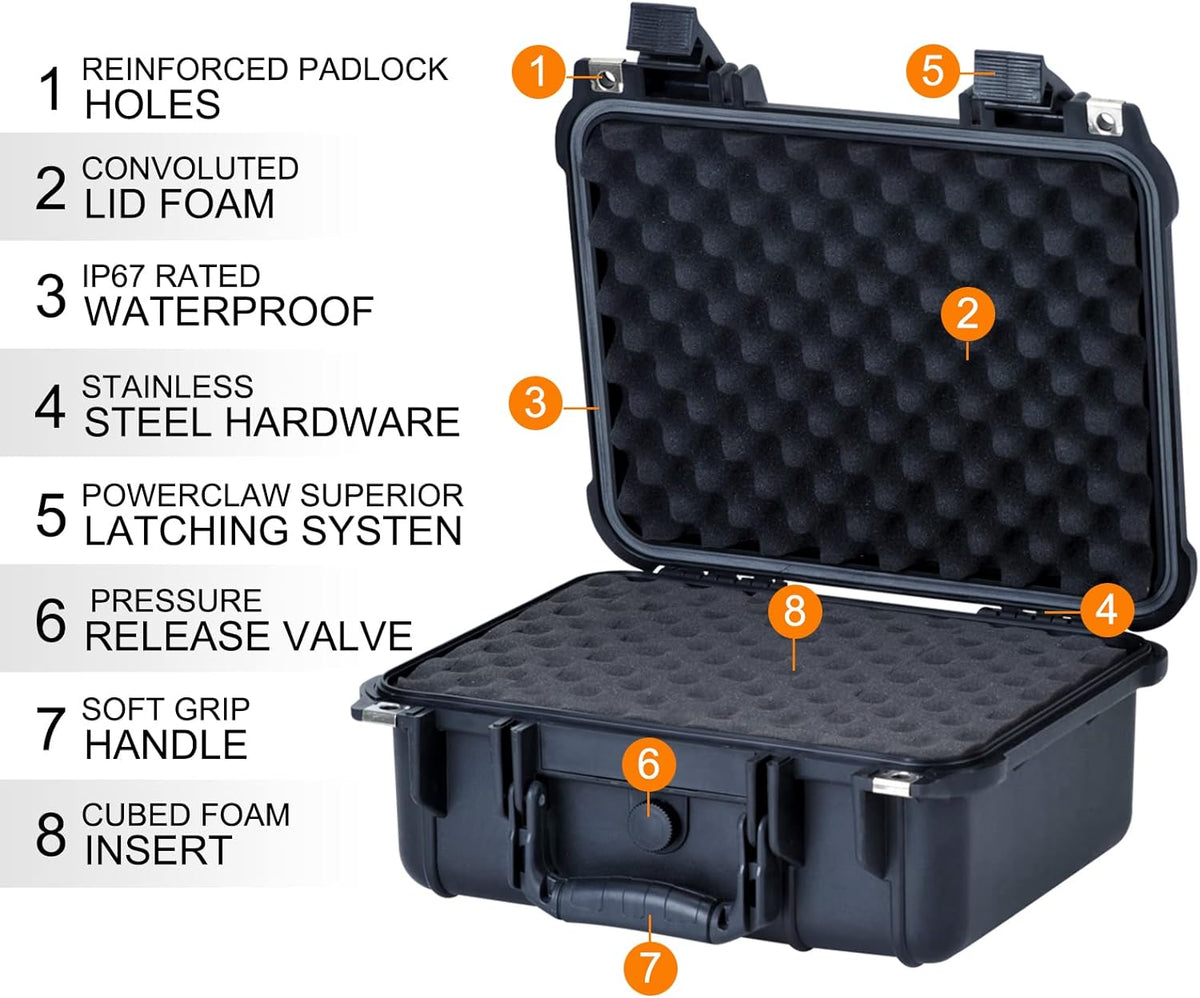 MEIJIA Portable All Weather Waterproof Protective Case,Hard Case,Camera Case With Customized Fit Foam,Fit Use of Drones,Camera,Equipments,Pistols,Elegant Black,13.35 x11.63x5.98inches