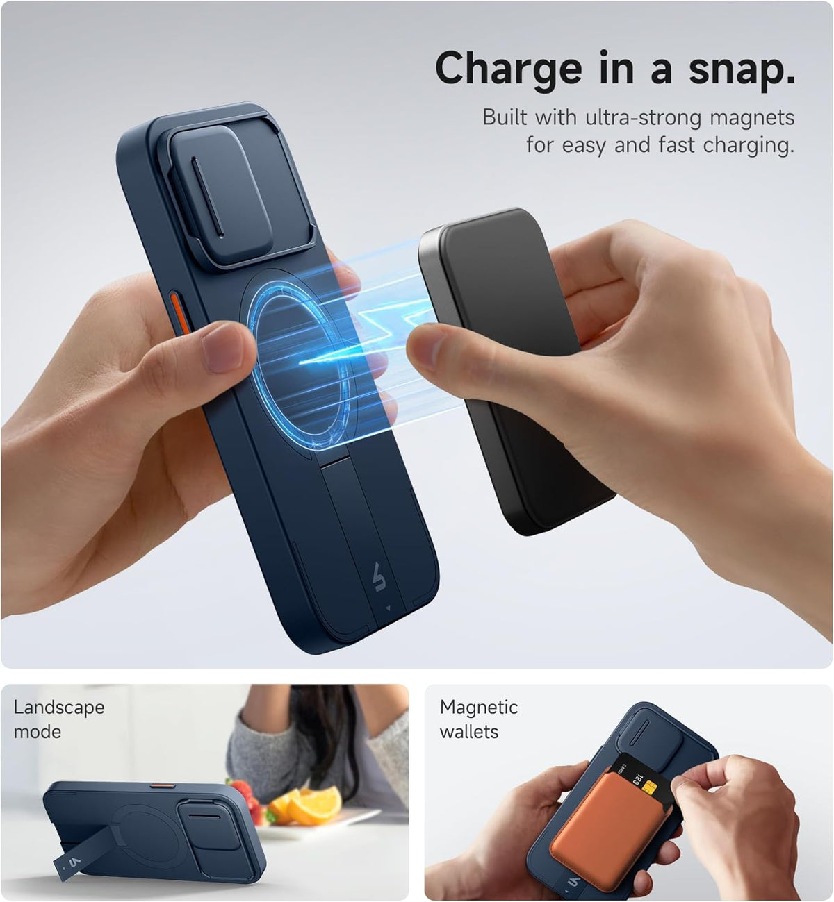 SURITCH for iPhone 13 Pro Case with Magnetic Camera Slide Cover and Adjustable Kickstand, Compatible with MagSafe, Shockproof Bumper Case Slim Protective Cover for iPhone 13 Pro 6.1 Inch, Blue