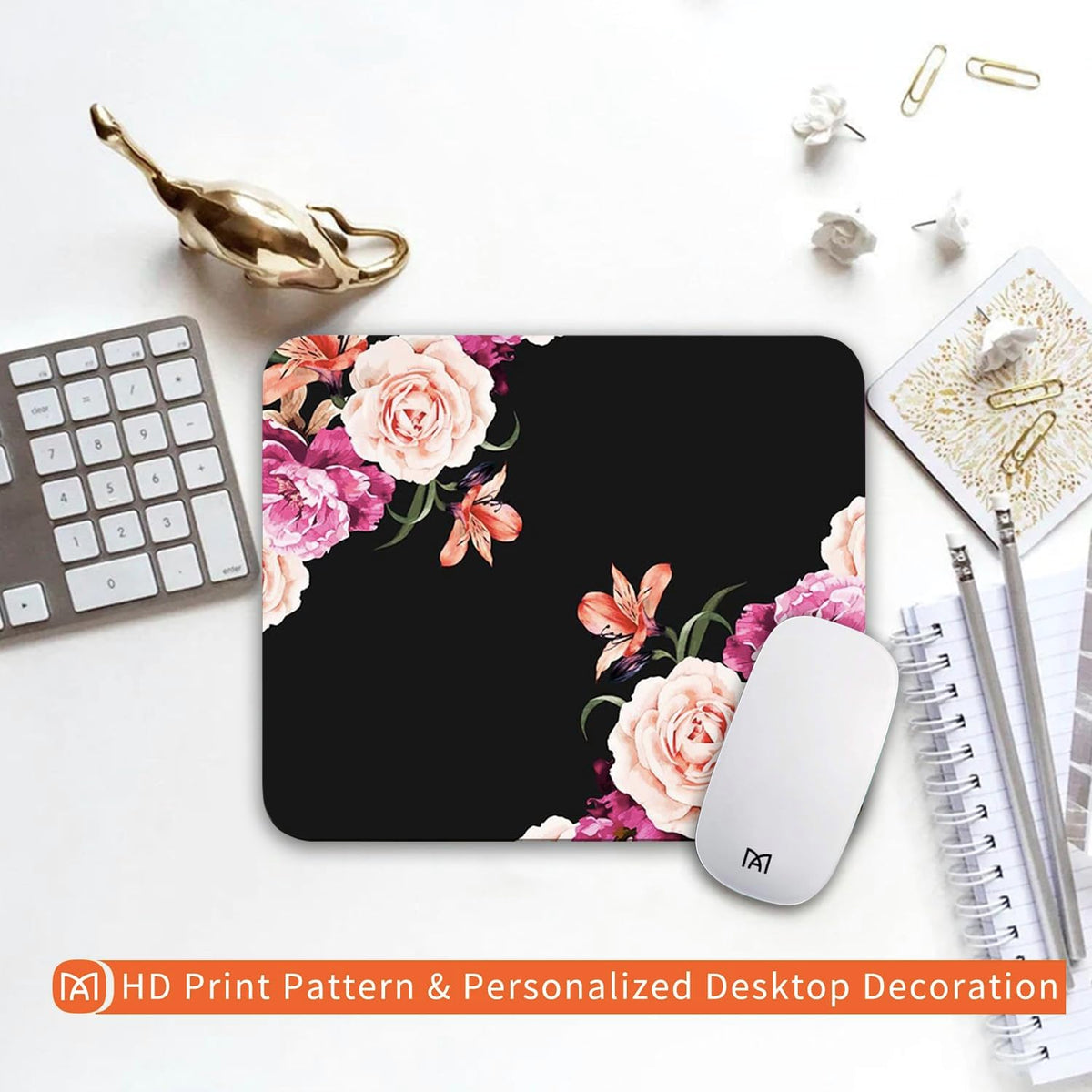 Square Mouse Pad Pretty Peony Flower, Personalized Premium-Textured Custom Mouse Mat Design, Washable Mousepad Cloth, Non-Slip Rubber Base Computer Mouse Pads for Wireless Mouse