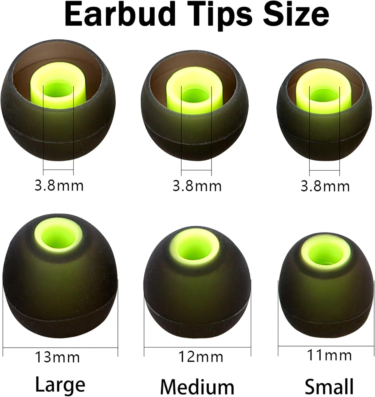 Earbud Replacement Tips - Silicone Ear Tips Fit Most In-Ear Earbuds (Inner Hole 3.8mm - 5.1mm) - 9 Pairs S M L