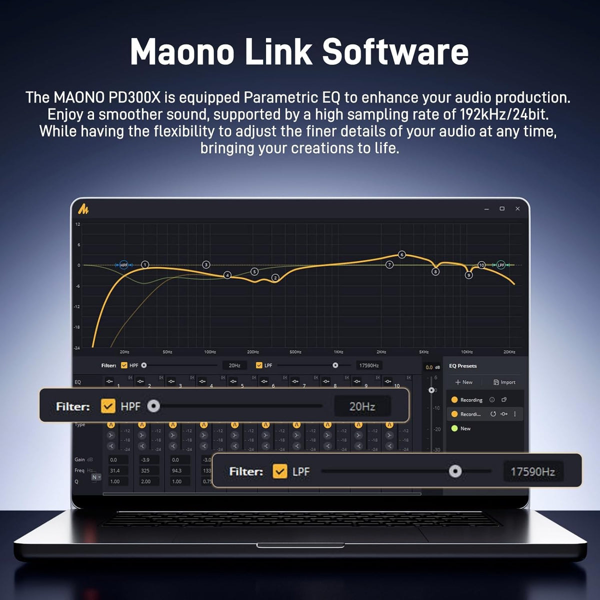 MAONO USB XLR Dynamic Microphone for Podcast: PC Computer Gaming Mic with 192kHz/24bit for Studio Recording Streaming Content Creation PD300XT