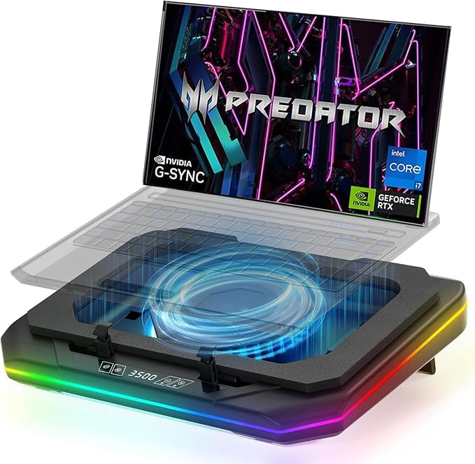 Cooling Pad for Acer Predator Helios 16 18 300 500 (Neo 16 16s 18 AI) Triton 14 AI 14 17 X 300 SE 700 900 14-18 Gaming LaptopCooler with Ultra Powerful Booster Turbo Cooling FanRGB LightTouch Start