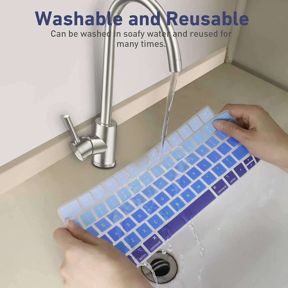 Allinside Silicone Keyboard Cover for iMac Magic Keyboard A2449/A2450, Protective Skin for iMac 24" Wireless Keyboard Released in 2021, US Layout, Ombre Blue