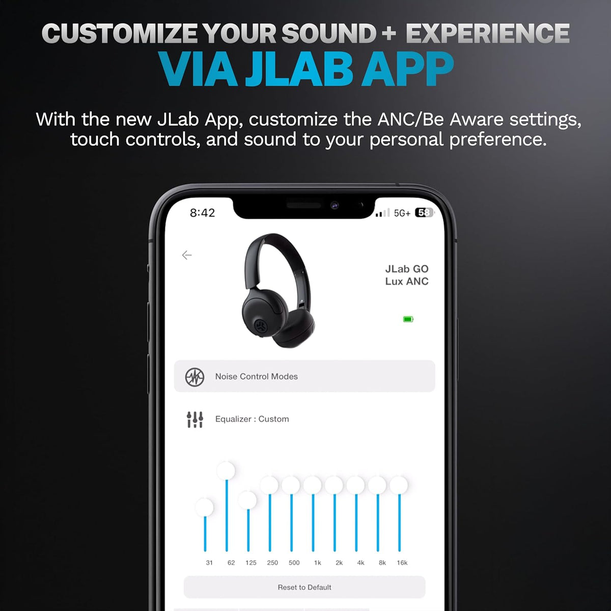JLab Go Lux ANC Wireless Headphones, Graphite, Hybrid Active Noise Cancelling, Premium On-Ear Bluetooth Headset, Customizable Sound, Be Aware Mode, Cloud Foam Comfort, Multipoint Connection