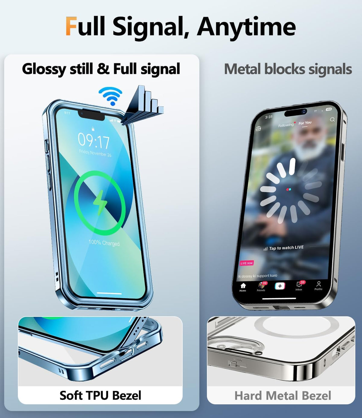[360° Rotatable CD Stand & Built-in Privacy Screen Magnetic Case for iPhone 13 [Compatible with MagSafe & Full Signal] Mil-Grade Shockproof Full Body Anti-Spy Cover for 13-Sierra Blue