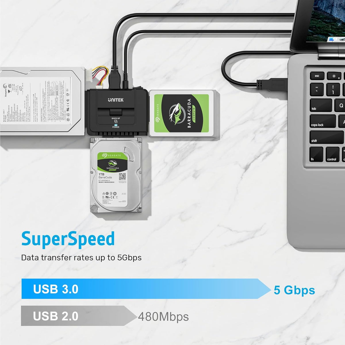 Unitek USB 3.0 to IDE and SATA Converter External Hard Drive Adapter Kit for Universal 2.5/3.5 HDD/SSD Hard Drive Disk, One Touch Backup Function, Included 12V/2A Power Adapter