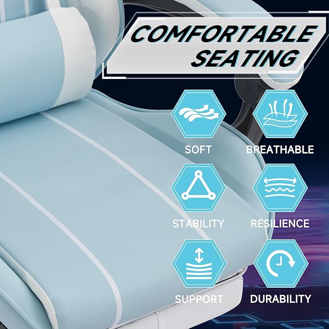 Blue 360° Swivel Gaming Chair Ergonomic Heavy Duty 330lbs Office Chair with Footrest and Massage Lumbar Support Height Adjustable High Back Reclining Gamer Chair with Headrest (Blue)