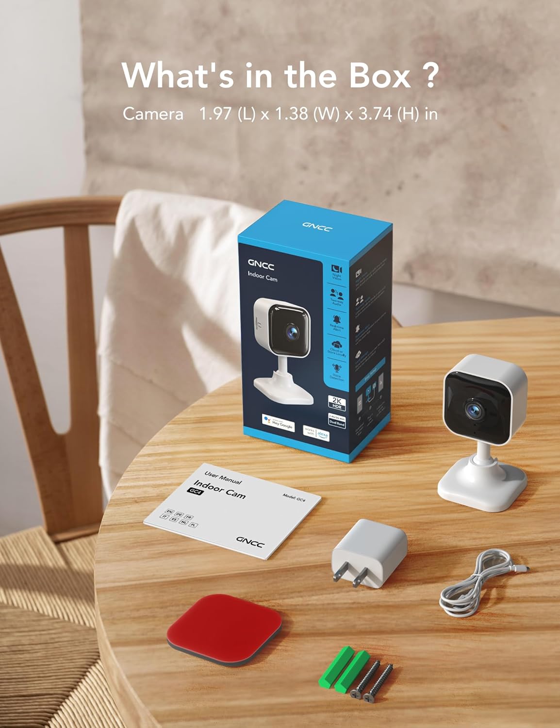 GNCC 2K 2.4G/5G 2 4Pack Cameras for Home Security Indoor, Pet Cam with Phone App, Mini Dog Camera w/Motion Detection