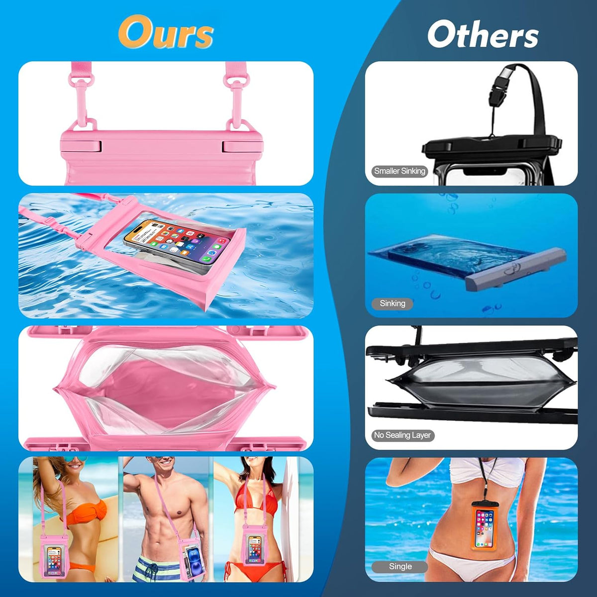 Large Waterproof Phone Pouch [with Sealing Strip], Cell Phone Dry Bag for iPhone 16 15 14 13 Pro Max Galaxy S25 S24 S23 All Devices, Floating Water Proof Bag for Beach Water Park Pink