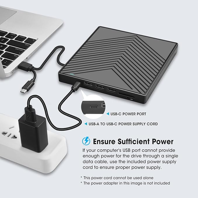 ROOFULL External CD DVD Drive Player Burner USB 3.0 &amp USB-C Portable CD/DVD-ROM +/-RW Optical Disk Drive with 4 USB Ports + 2 SD/TF Card Reader + Carrying Case for Laptop PC Windows Mac Linux Comp