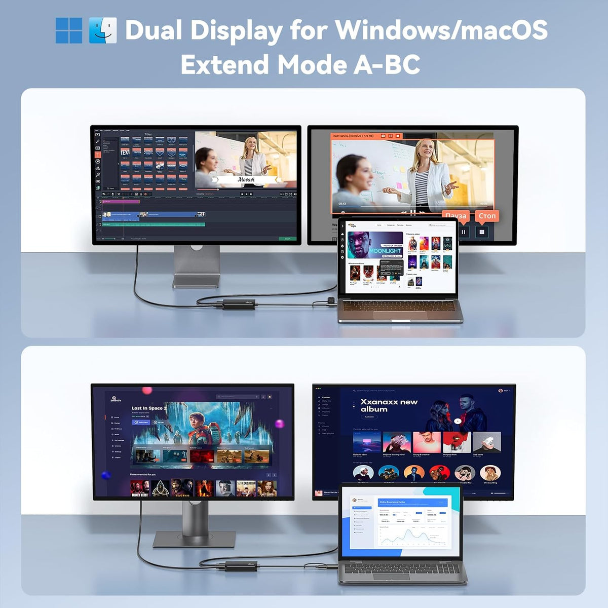 USB 3.0 Hub to Dual HDMI Adapter for MacBook Pro 2023 2022 2021 2020 2019 2018 2017 2016, 2 Monitor LIONWEI USB C or USB 3 Dongle with 4K HDMI for Mac, Windows, Thunderbolt 3/4 USB Device