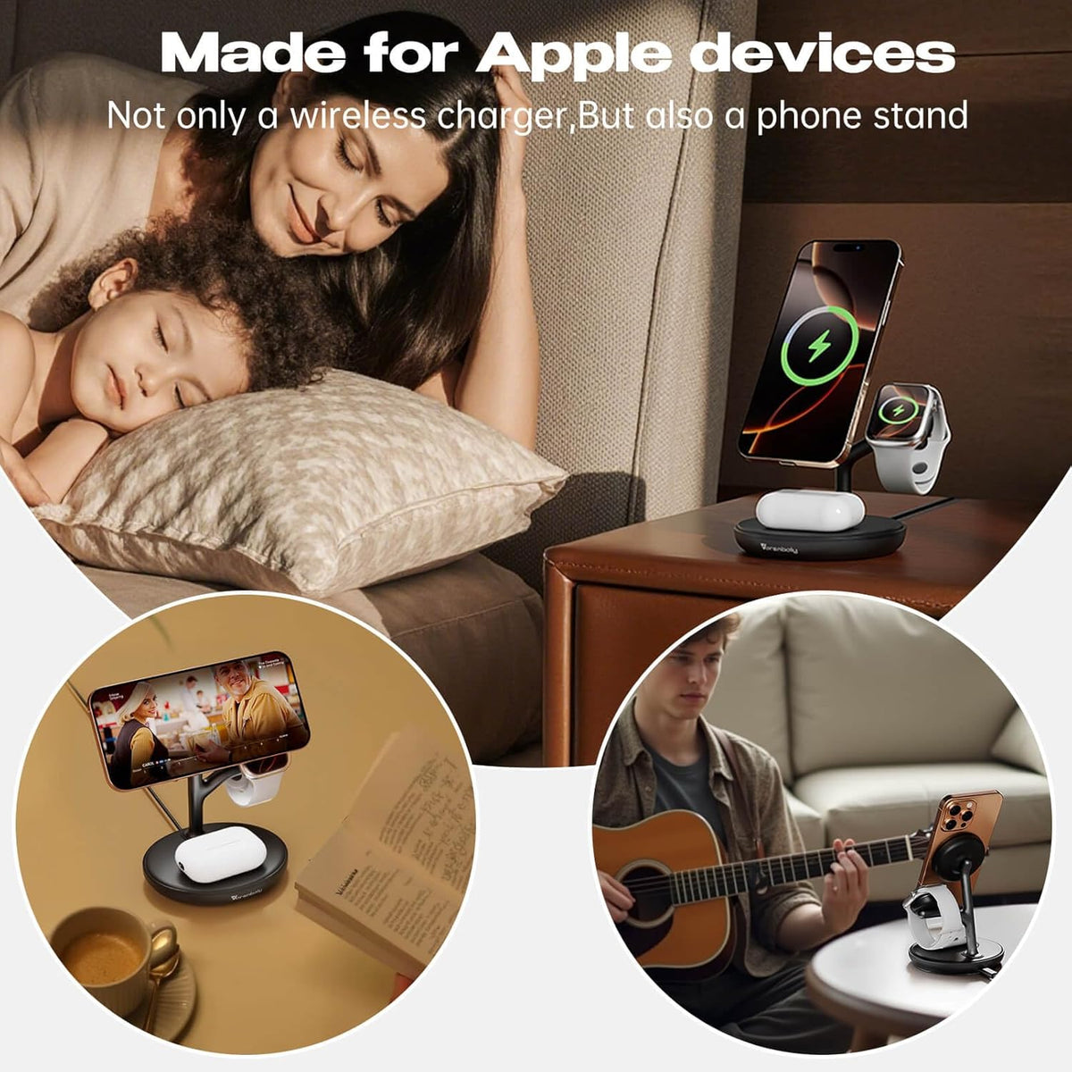 Magnetic Charger for iPhone Charging Station, Mag-Safe Phone Charger for iPhone 17 16 15-12 Series ，for Airpods Apple Watch and Phone Charging Stand