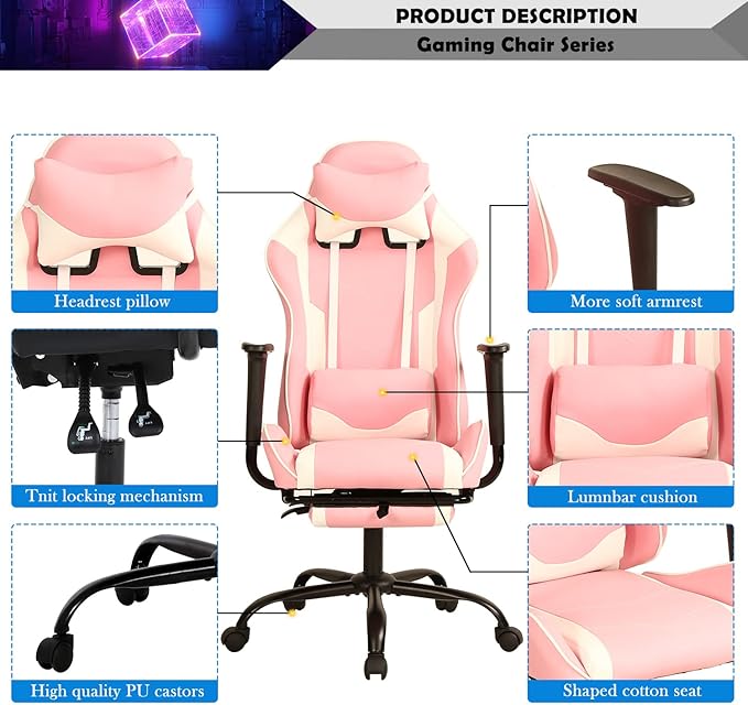 Gaming Chair for Adults with Footrest High Back Video Game Chairs for Kids Ages 8-12 PC Chair Silla Gamer Chair Gaming Chair Cheap Game Chair Ergonomic Desk Chair with Headrest Lumbar Support