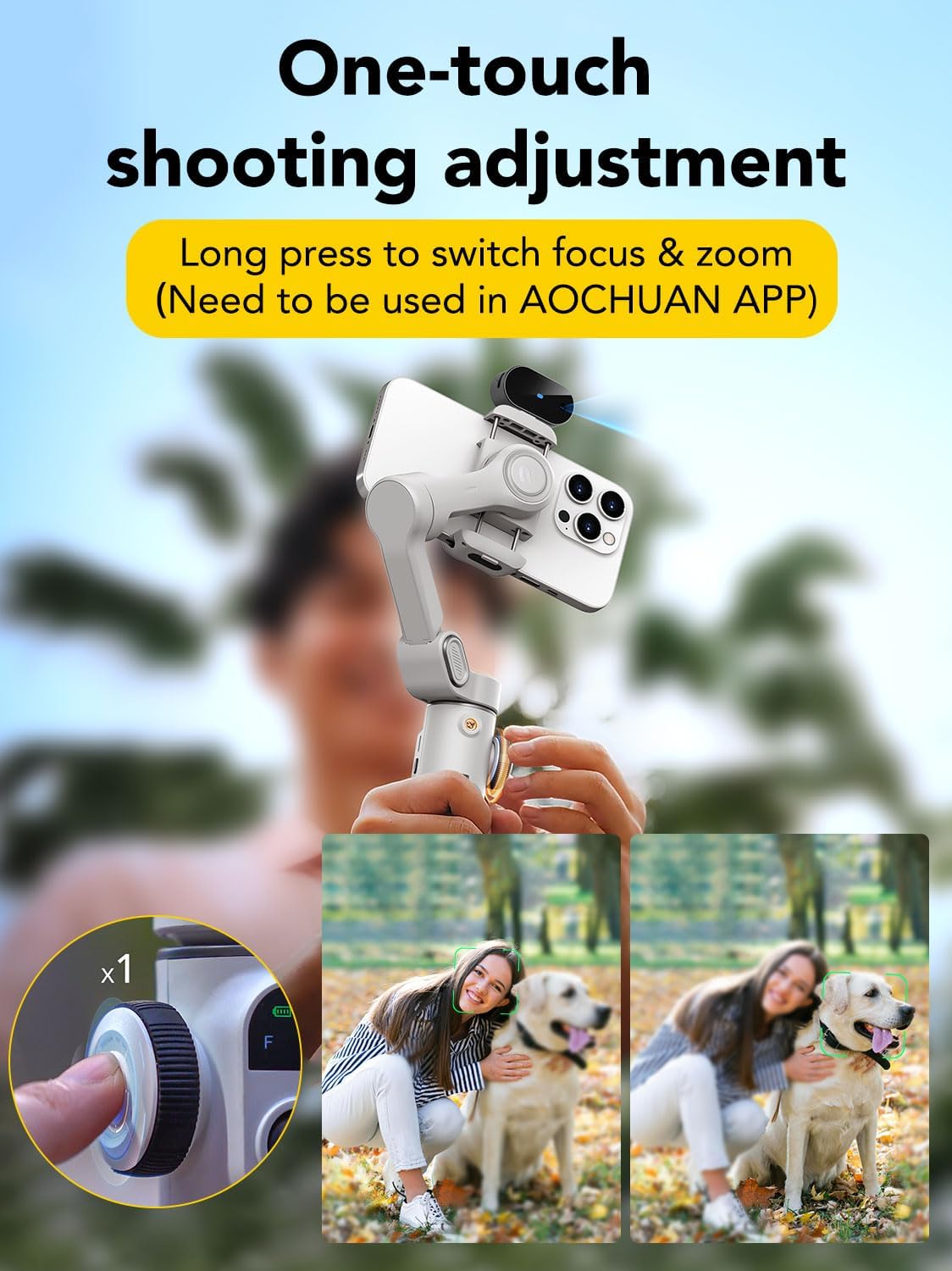 Gimbal Stabilizer for Smartphone,NO APP Tracking,20CM Extension Rod,Face & Object Tracking stabilizer for iPhone & Android,3-Axis OLED Gimbal for Video Recording-AOCHUAN Smart X2AI Black