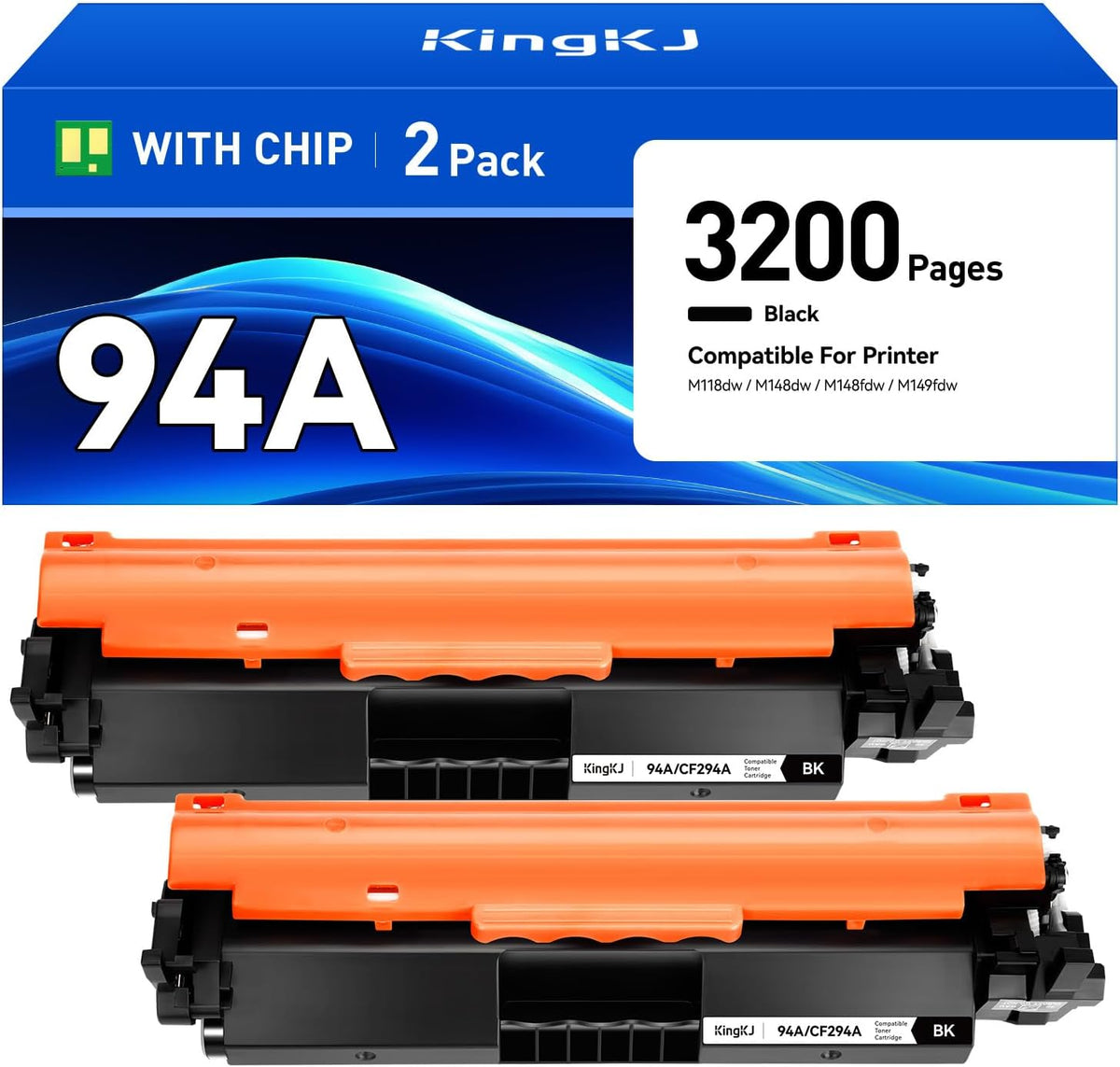 94A High Yield Toner Cartridge Black 2-Pack with chip Replacement for HP 94A CF294A 94X CF294X Toner Compatible with HP Laserjet Pro MFP M148dw M148fdw M118dw Printer Ink M148 M118 M149 Series Copier