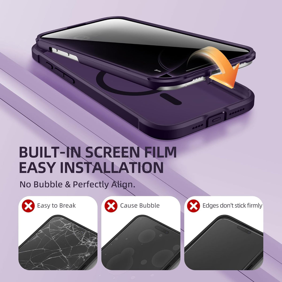 BERFY Magnetic for iPhone 16 Pro Max Case,Compatible with MagSafe,Built-in Privacy Screen Protector and Upgraded Camera Protection,Anti-Spy Full Body Shockproof Phone Case for 16 Pro Max,Deep Purple