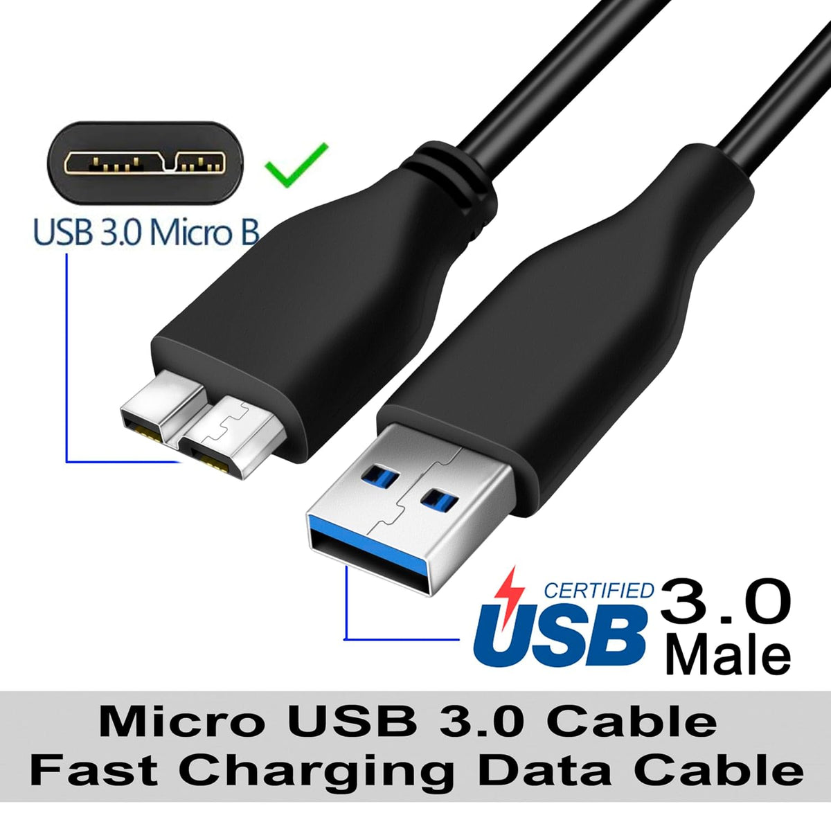 20cm 3.0 4.8 SaiTech IT USB Cable A to Micro B high Speed Upto Gbps Data Transfer Cable for Portable External Hard