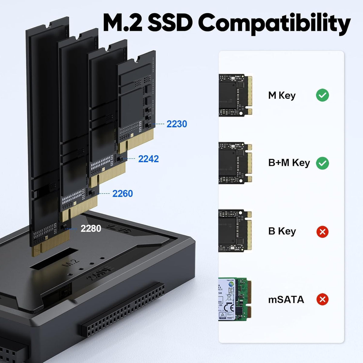 FEMORO 4-in-1, M.2 10Gbps 12V/2A M.2 2.5" 3.5" Hard Drive Reader SATA IDE to USB Docking Station, NVME Dock, Computer