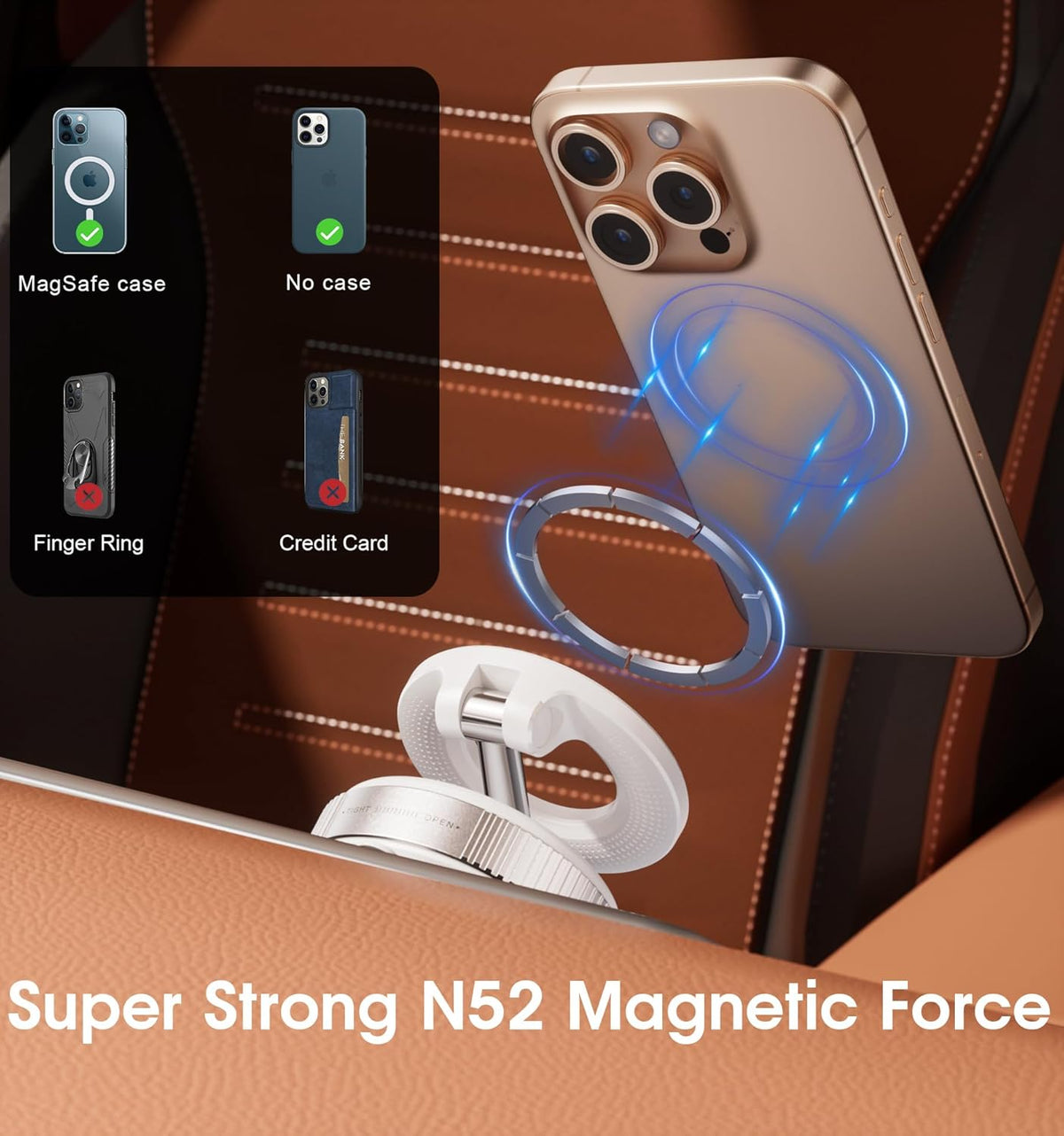 Strong Magnetic Car Phone Holder for MagSafe Ultra Vacuum Suction Cup Phone Mount 360° Cell Phone Holders for Your Car Accessories for iPhone 16 15 14 13 12 Android