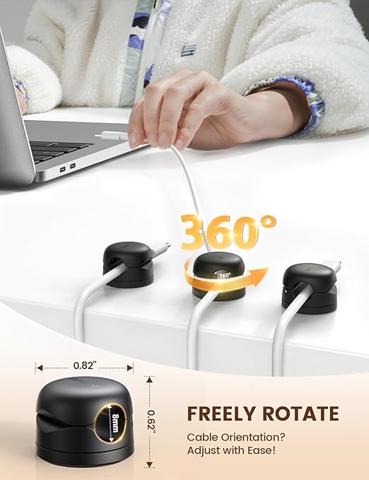 6Pack Rotatable Cord Organizer, Spring Cable Clips - Lamicall [1s Lock] Cord Holder, Desk Phone Charger Cable Management, Adhesive Wire Organizer Keeper for Nightstand, Home Office Accessories