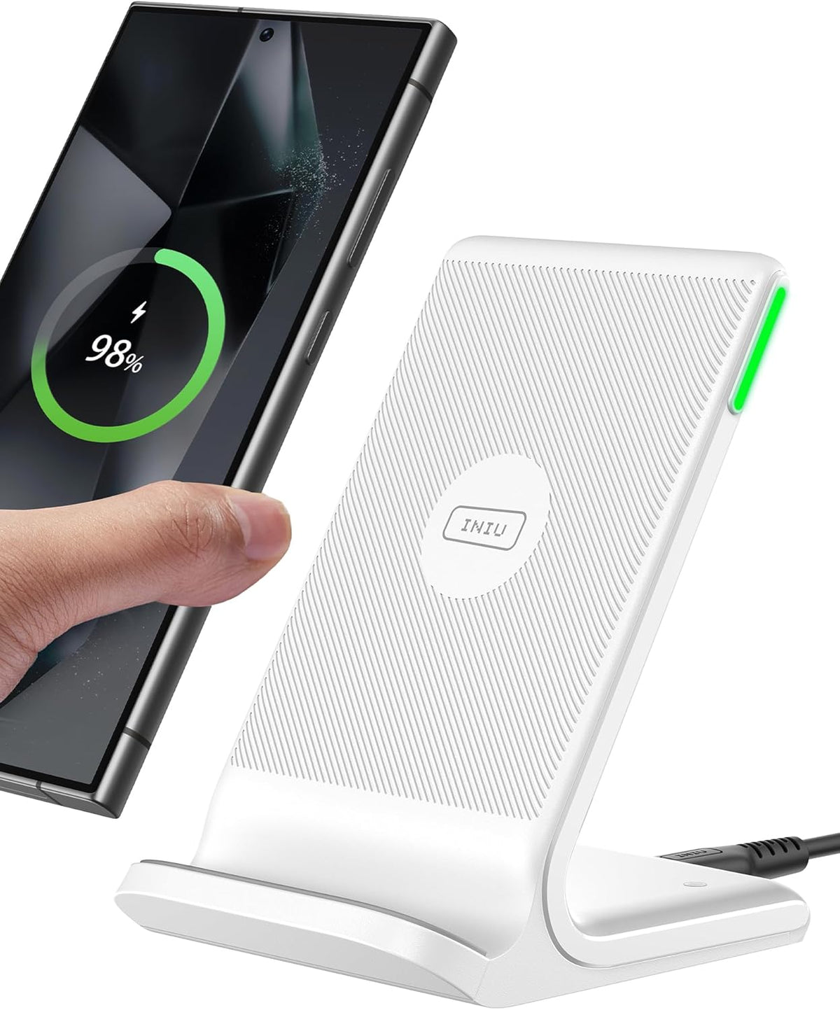 INIU Wireless Charger Station, 15W Fast Qi-Certified Wireless Charging Stand for Official and Home Compatible with iPhone 16 15 14 13 12 Pro XS Samsung Galaxy S23 S22 S21 Note 20 Google etc