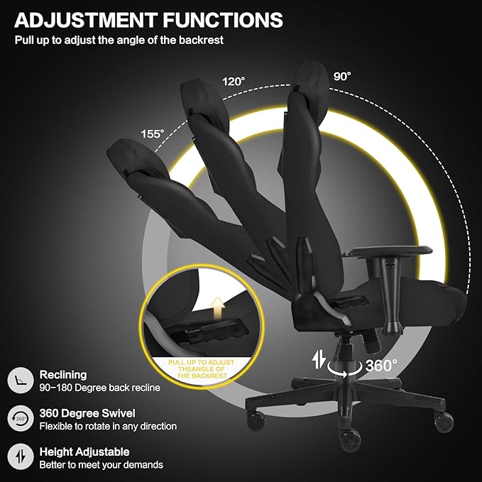 Modern-Depo Ergonomic Video Poker Gaming Chair Recliner with Texas Hold'em Sign Swivel Chair with Poker Logo Lumbar Support Headrest Height Adjustable for Study Home Office Black Poker 4