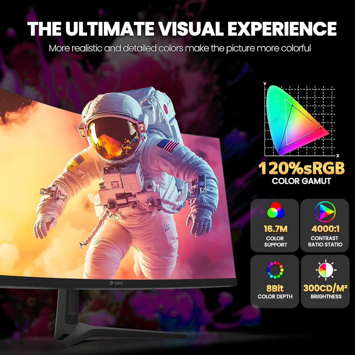CRUA 34 Inch Curved Gaming Monitor, 21:9 WQHD 3440x1440 165Hz/144Hz 1500R Ultrawide Computer Monitor Support Freesync, PIP/PBP, 120% sRGB, HDMI 2.0 & DP 1.4, Wall Mountable/Tilt Adjustable-Black