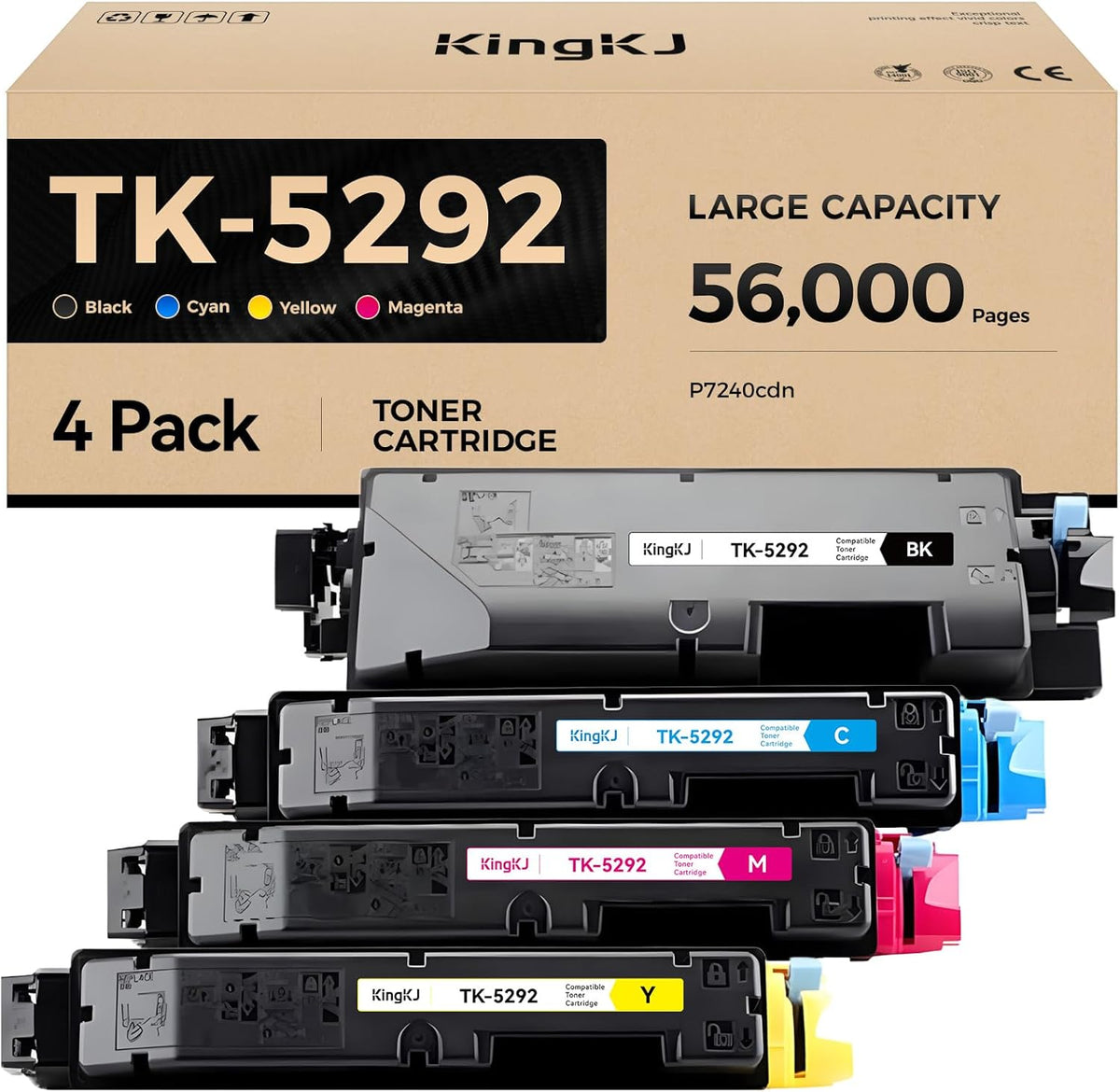 TK5292 TK-5292 Toner Cartridges 4-Pack High Yield Replacement for Kyocera TK-5292K TK-5292C TK-5292M TK-5292Y Compatible with Kyocera ECOSYS P7240cdn Laser Printer Ink Kit(Black Cyan Magenta Yellow)