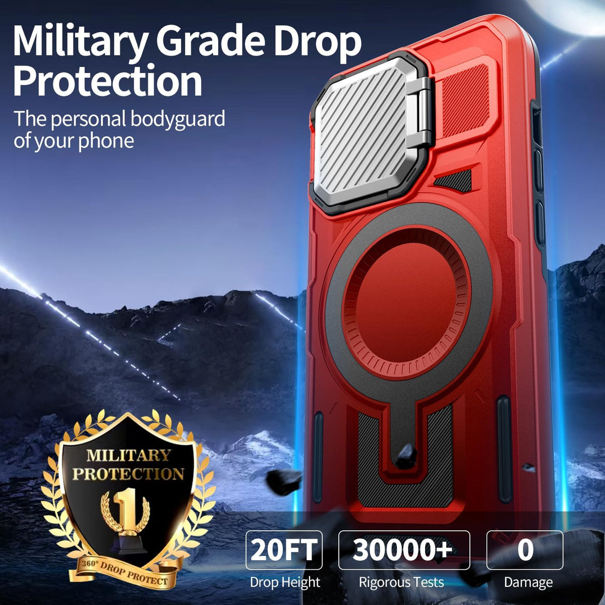 Camera Stand Case for iPhone 14 Pro, [Compatible with MagSafe] [Lens Cover] 2024 Version Military Grade Protective Soft Case for iPhone 14 Pro 6.1 inch Men Women, Red