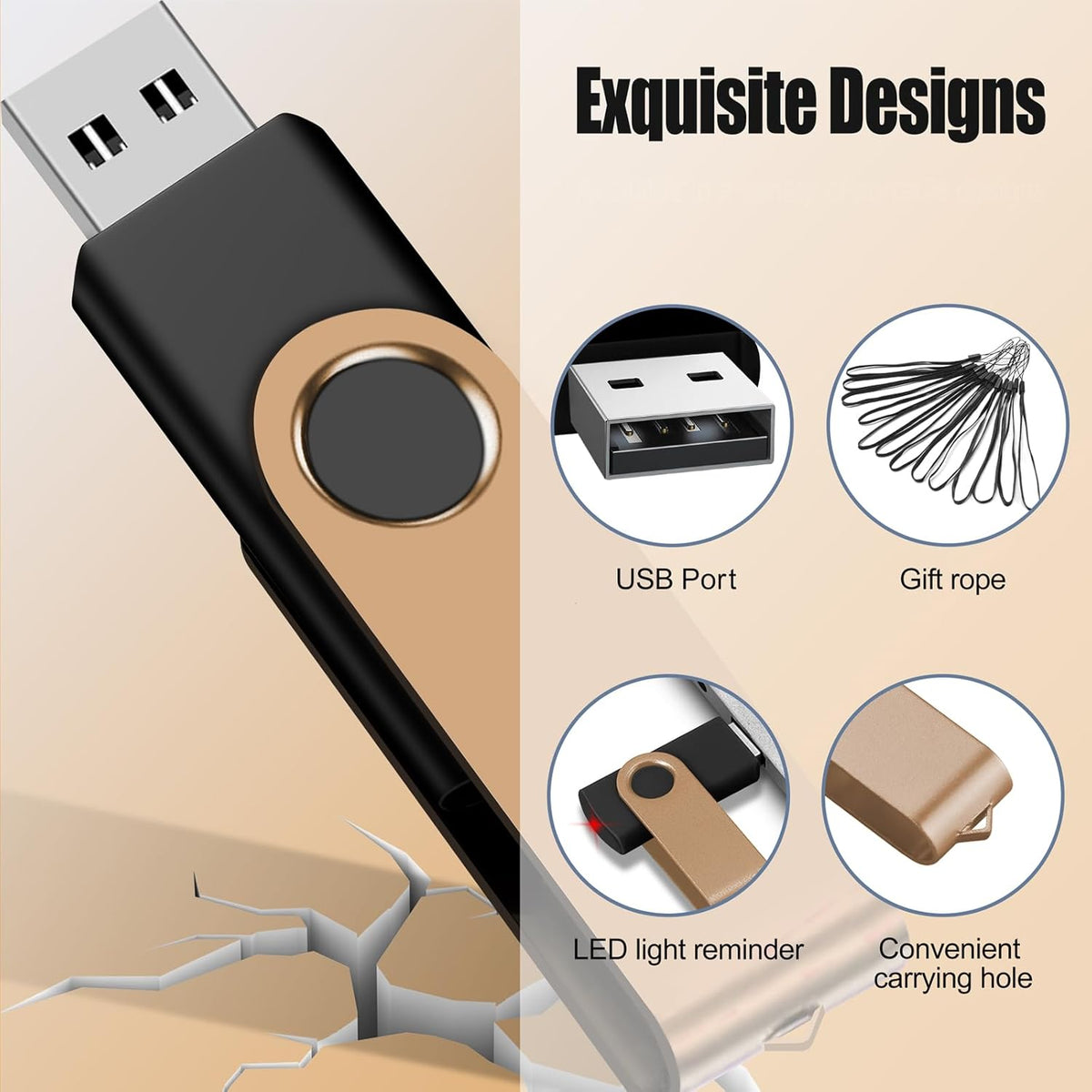 EASTBULL 64GB USB Flash Drive Bulk Thumb Drives 10 Pack with Lanyards USB 2.0 Memory Sticks Zip Drive Pen Drive for Storage and Backup Glod 10PCS 64GB