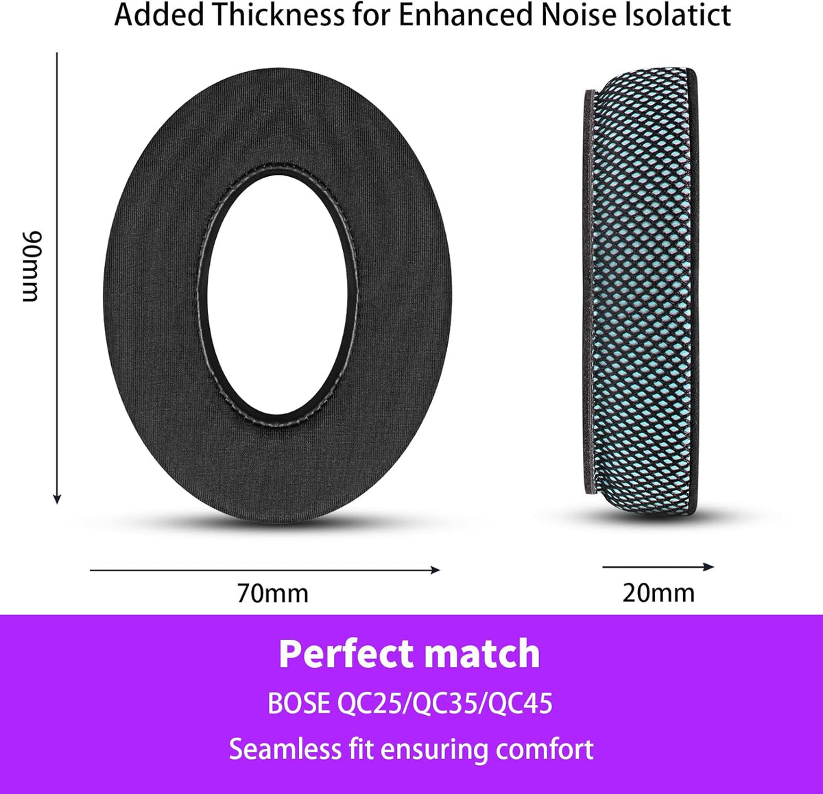 Ice Gel Headphones Replacement Ear Pads for Bose qc45 Replacement Ear Pads - qc35&qc35 ii Replacement Ear pads/qc25 Replacement Ear Pads - Black/Blue