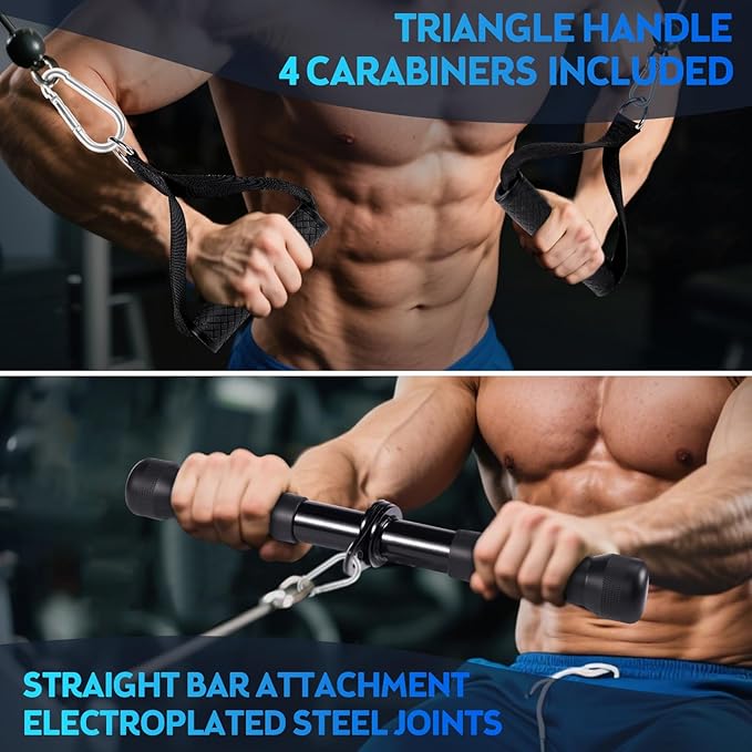 10-in-1 Cable Machine Attachments Set, LAT Pulldown Attachments Cable Accessories for Home Gym, Includes Tricep Rope, V-Bar, Straight Bar, D-Handle, Ankle & Wrist Straps for Cable Workout Machines