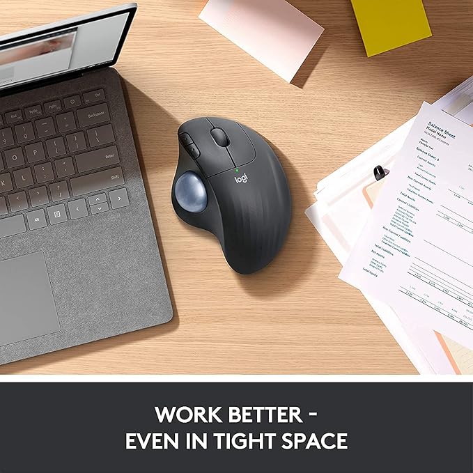 Logitech Ergo M575 Wireless Trackball Mouse Easy Thumb Control Precision and Smooth Tracking Ergonomic Comfort Design Windows/Mac Bluetooth USB - Off White (Renewed)