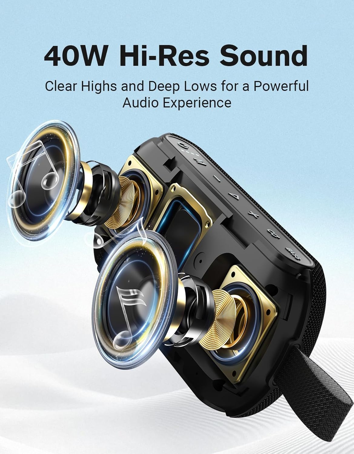 OHAYO 40W Wireless Portable Bluetooth Speaker with Lights, IPX7 Waterproof, Stereo Loud Sound, RGB Lights,TWS Pairing, AUX&TF-Card in, for Home/Party/Travel/Outdoor/Beach