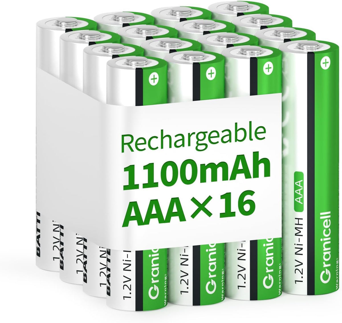 Granicell 1100 1300 Cycle,1.2V Battery,16 Pack AAA Rechargeable Batteries mAh High Capacity NiMH Low Self Discharge